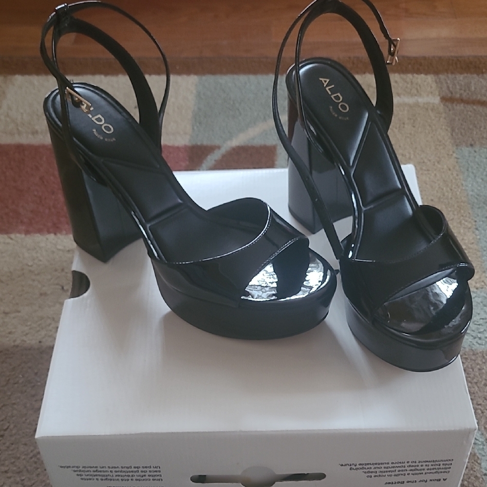 Aldo Black Platform Slingback Heels